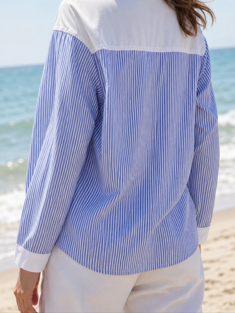 Pin Striped Poplin Nautical Ruffled Blouse - Davi & Dani Boutique blue & White